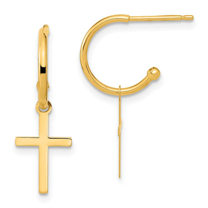 14K Gold Ohrhänger mit Kreuz, poliert