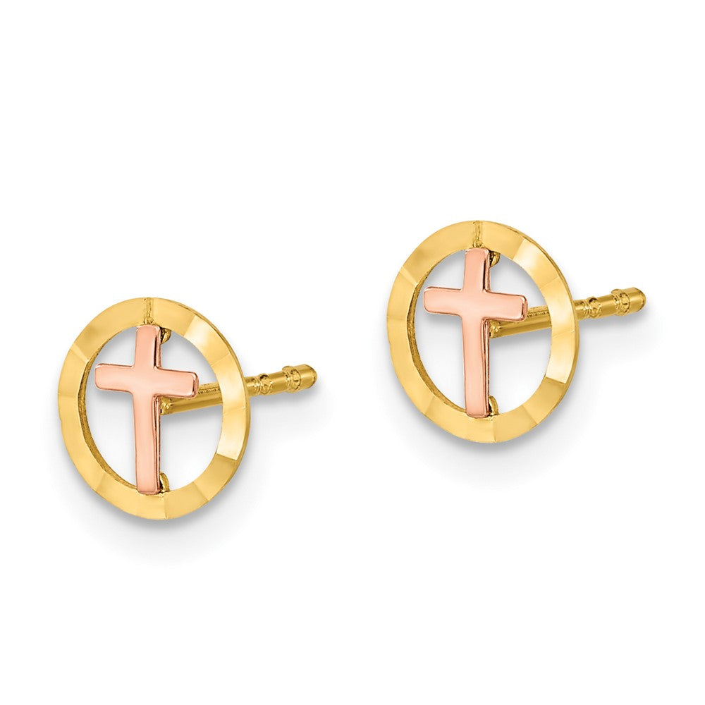 14K Bicolor Kreis mit Kreuz Ohrstecker