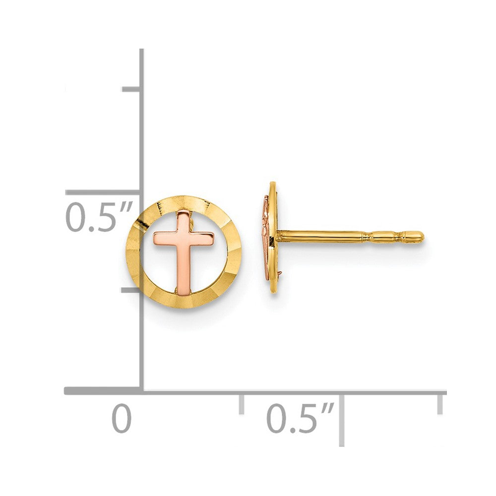 14K Bicolor Kreis mit Kreuz Ohrstecker
