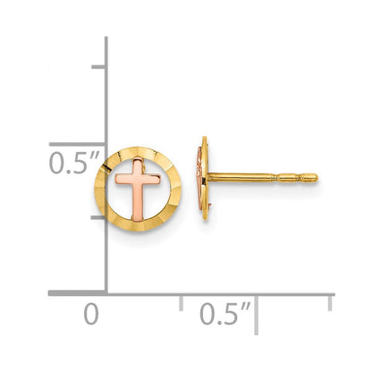 14K Bicolor Kreis mit Kreuz Ohrstecker