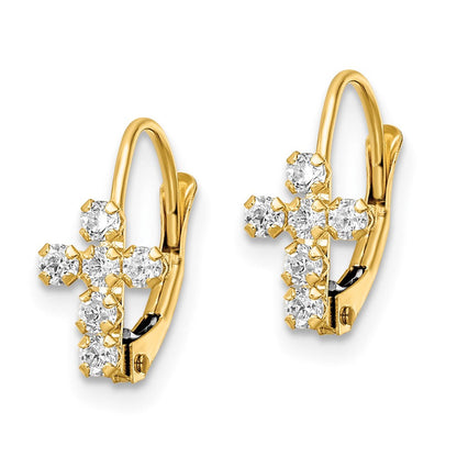 14K Gelbgold Zirkonia Poliert Brisur Kreuz Ohrringe