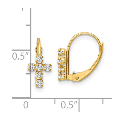14K Gelbgold Zirkonia Poliert Brisur Kreuz Ohrringe
