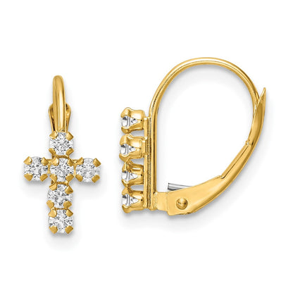 14K Gelbgold Zirkonia Poliert Brisur Kreuz Ohrringe