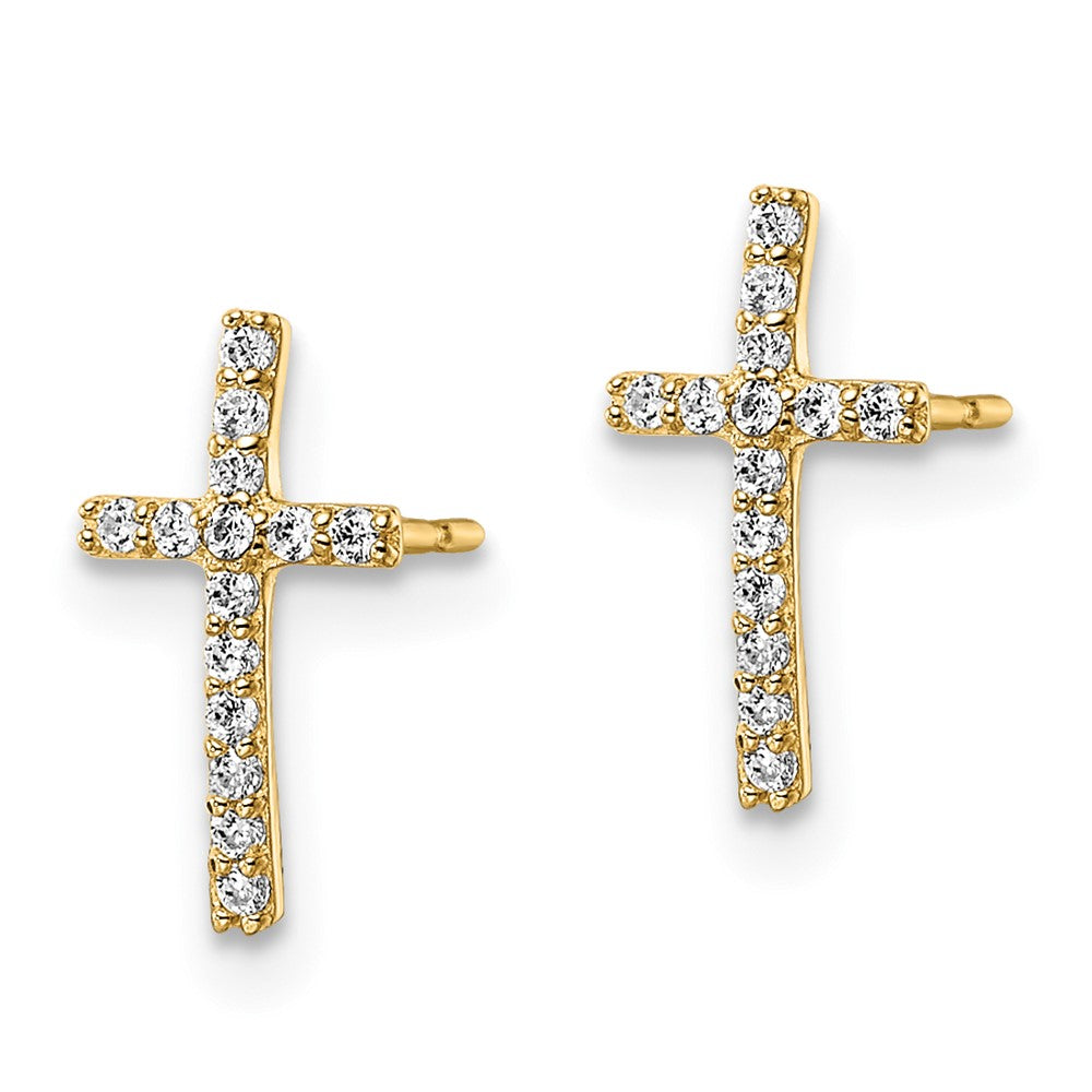 14K Gelbgold Zirkonia Kreuz Ohrstecker