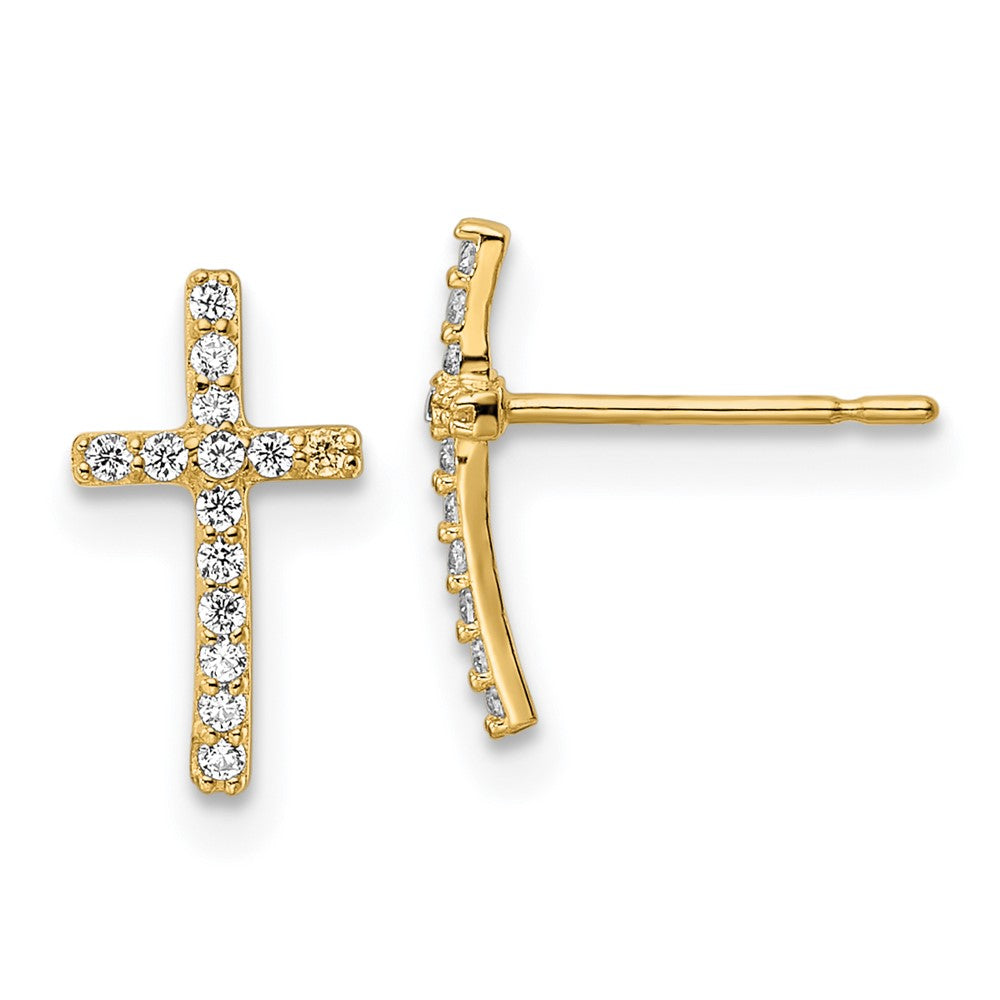 14K Gelbgold Zirkonia Kreuz Ohrstecker