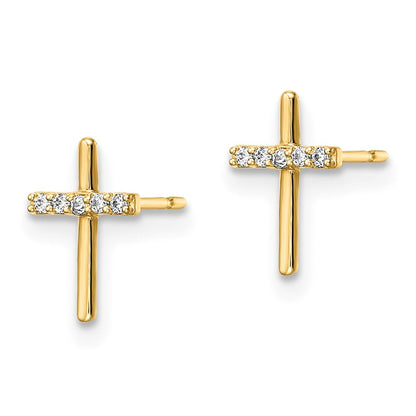 14K Gelbgold Zirkonia Kreuz Ohrstecker
