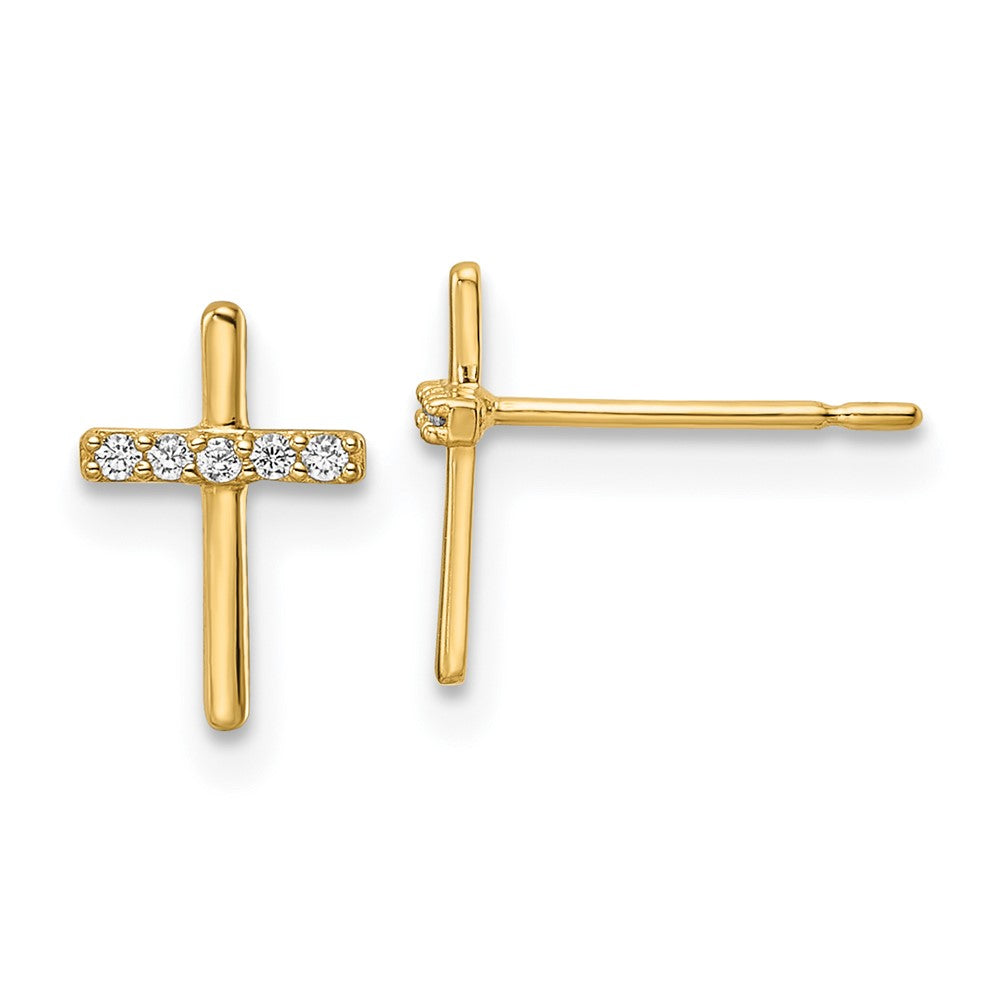 14K Gelbgold Zirkonia Kreuz Ohrstecker