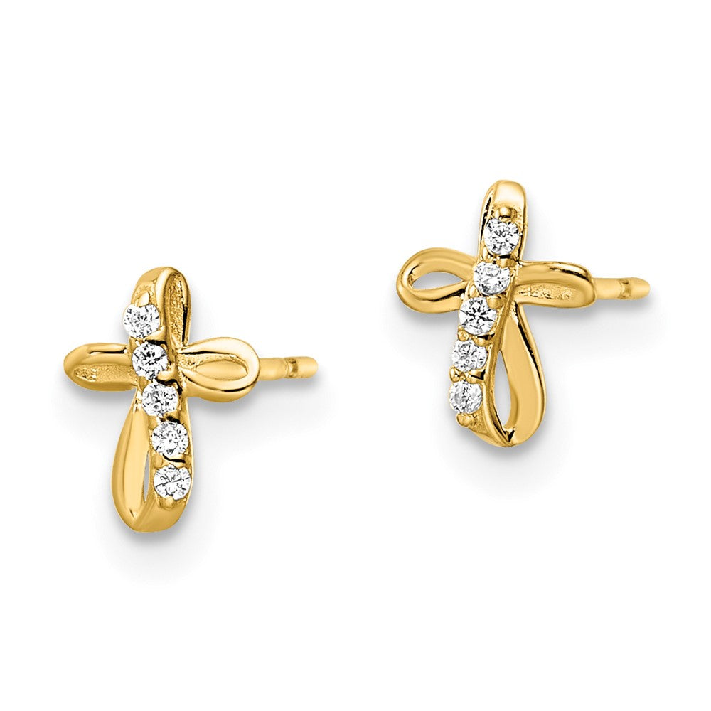 14K Gelbgold Zirkonia Kreuz Ohrstecker