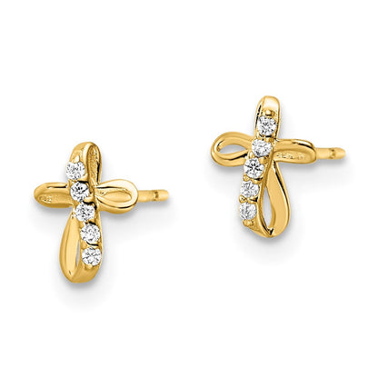 14K Gelbgold Zirkonia Kreuz Ohrstecker