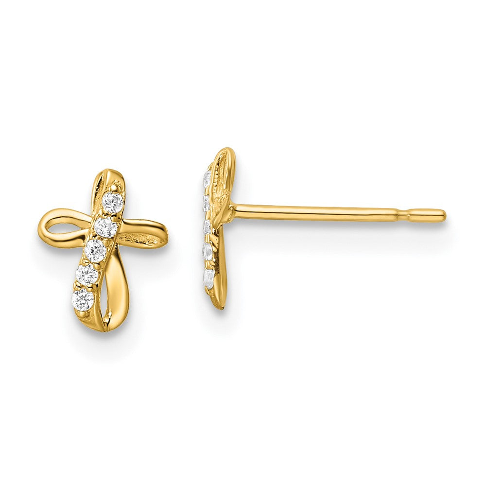 14K Gelbgold Zirkonia Kreuz Ohrstecker
