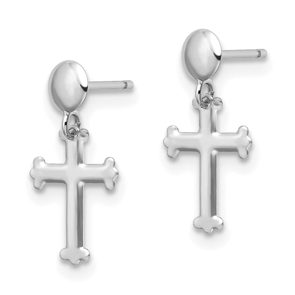 14K Weißgold Poliert Kreuz Stecker Ohrhänger