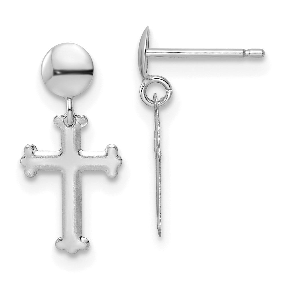 14K Weißgold Poliert Kreuz Stecker Ohrhänger