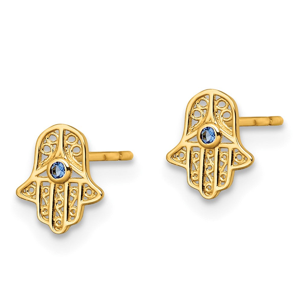 14K Gelbgold Blau Glas Stein Hamsa Ohrstecker