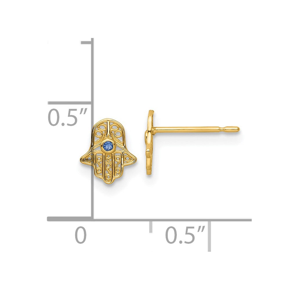 14K Gelbgold Blau Glas Stein Hamsa Ohrstecker