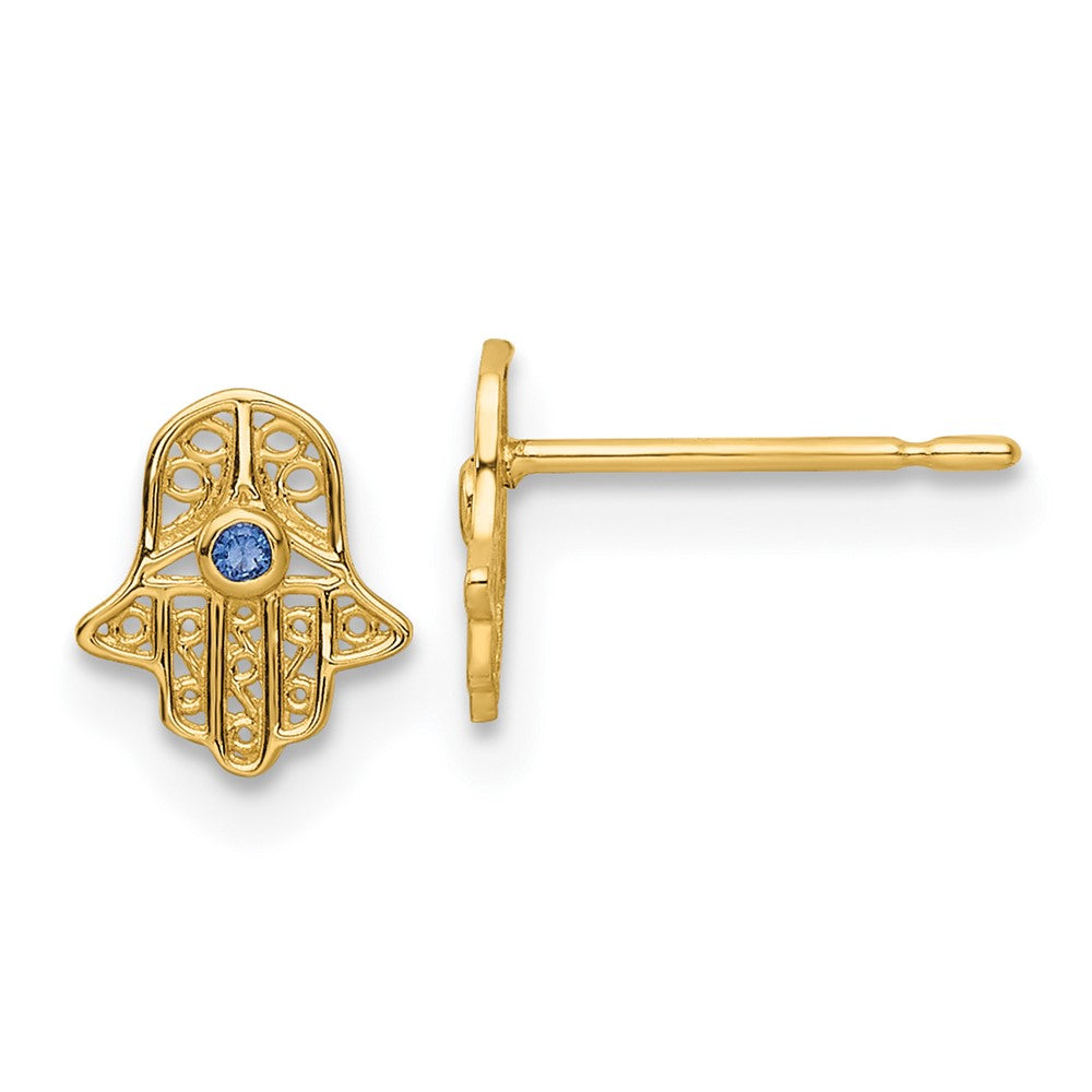 14K Gelbgold Blau Glas Stein Hamsa Ohrstecker
