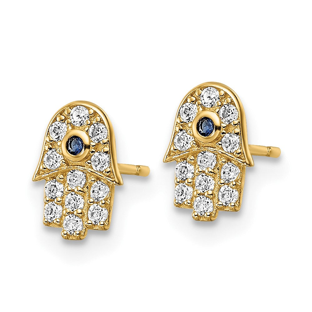 14K Gelbgold Zirkonia & Blau Glas Stein Hamsa Ohrstecker