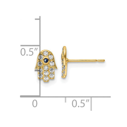 14K Gelbgold Zirkonia & Blau Glas Stein Hamsa Ohrstecker