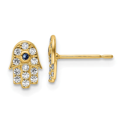 14K Gelbgold Zirkonia & Blau Glas Stein Hamsa Ohrstecker