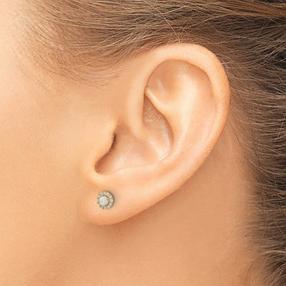 14K Gelbgold Poliert Zirkonia und Erzeugt Opal Kreis Schraubverschluss Ohrstecker