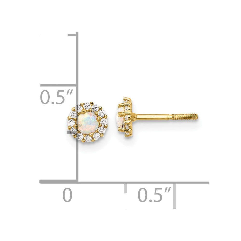 14K Gelbgold Poliert Zirkonia und Erzeugt Opal Kreis Schraubverschluss Ohrstecker