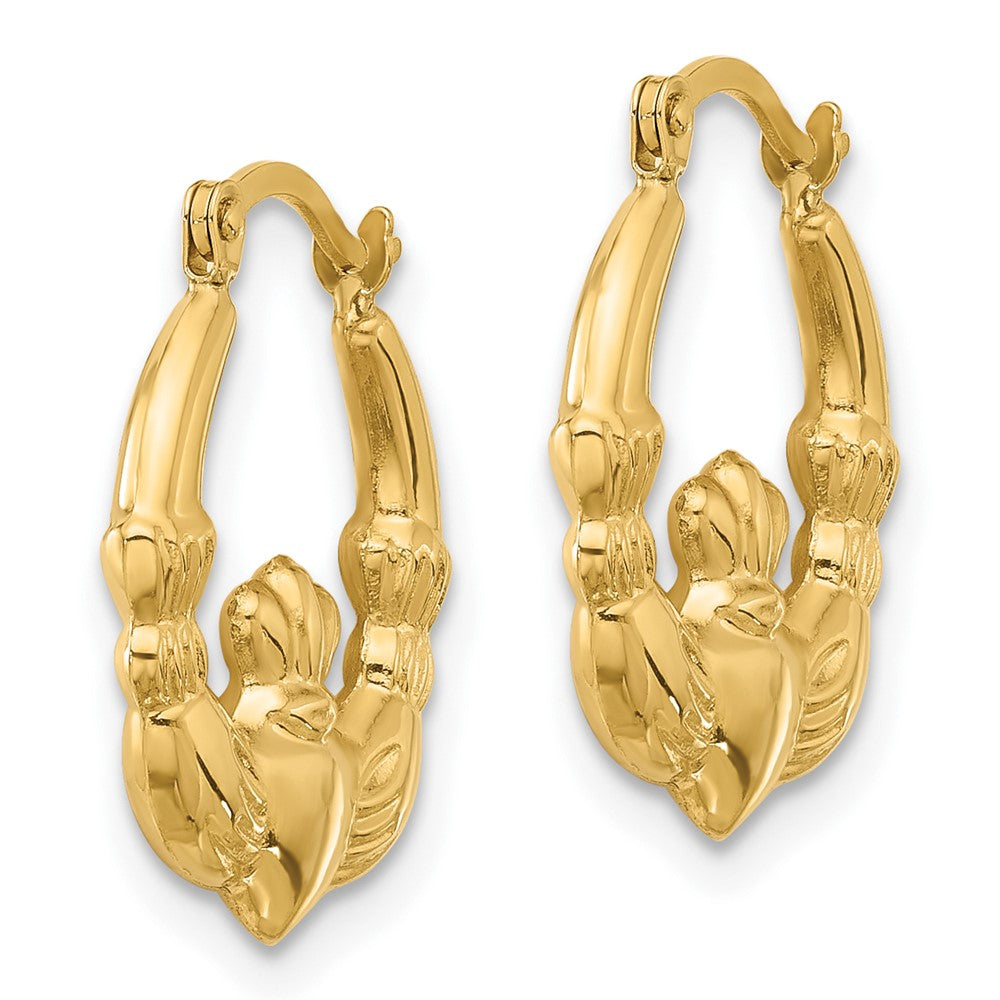 14K Gelbgold Poliert Claddagh Creolen