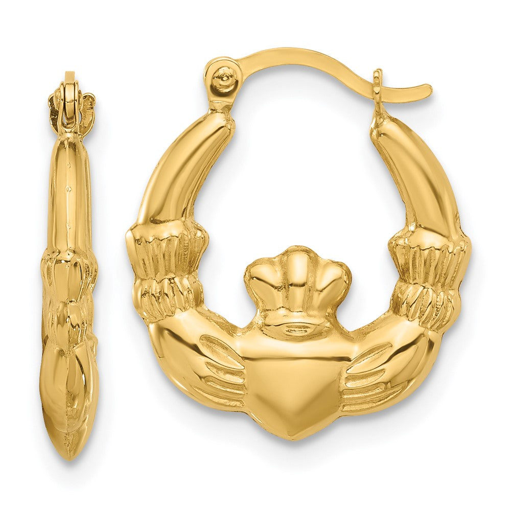 14K Gelbgold Poliert Claddagh Creolen