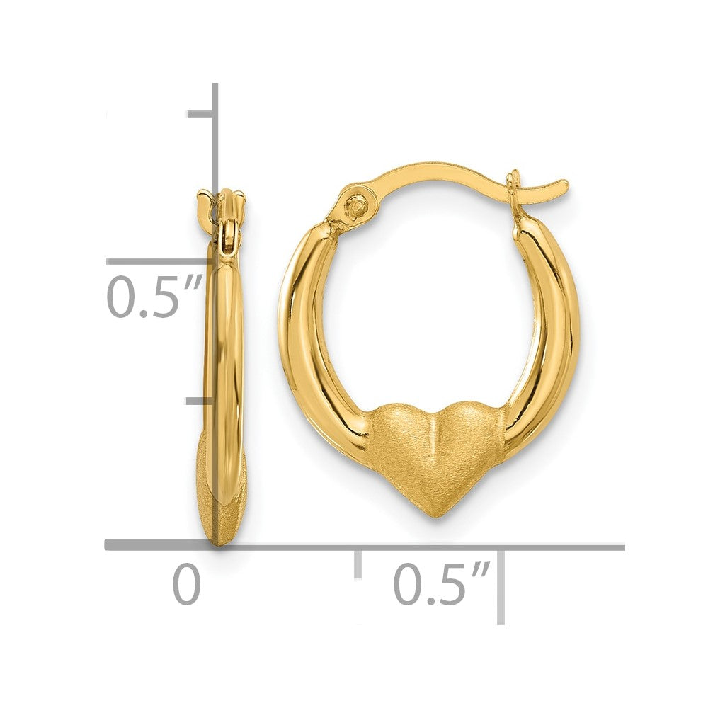 14K Gelbgold Poliert und Satiniert Herz Creolen