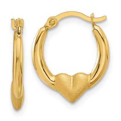 14K Gelbgold Poliert und Satiniert Herz Creolen
