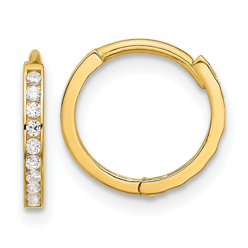 14K Gelbgold Poliert Zirkonia und Diamantiert 1.5mm Huggie Creolen