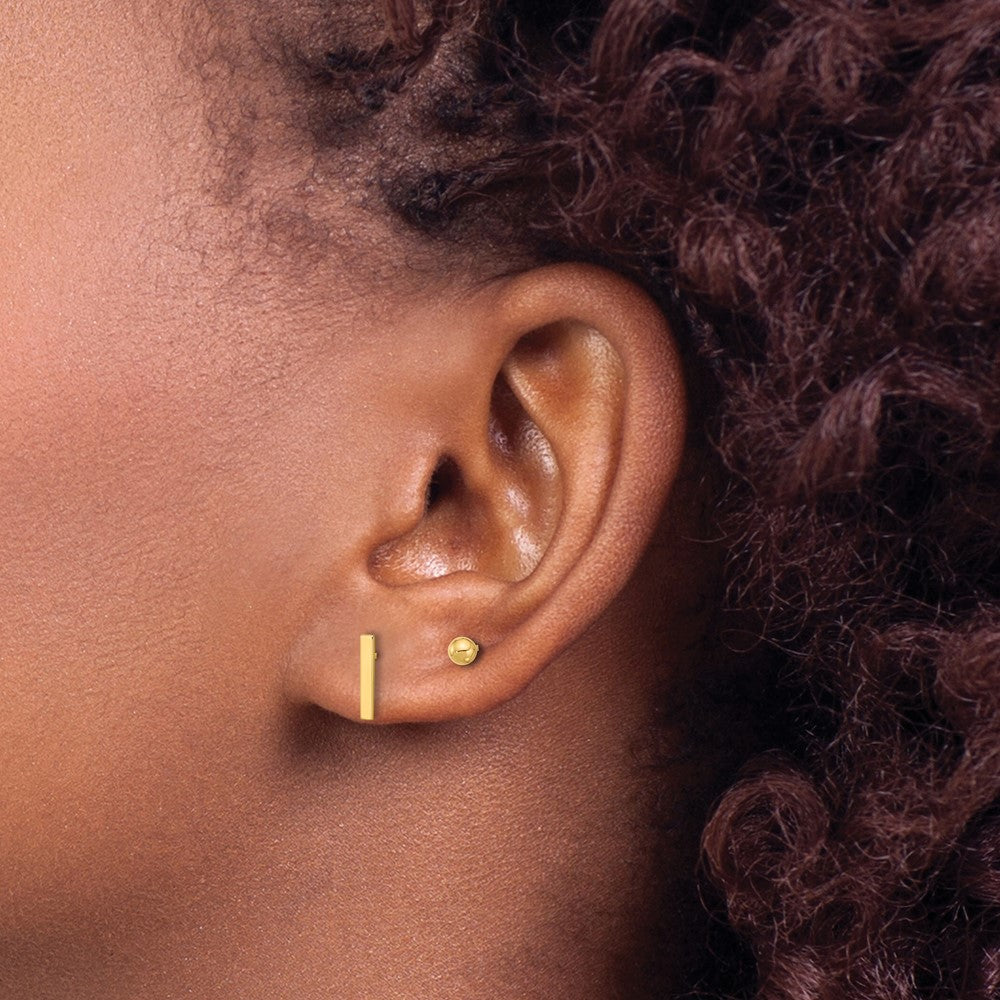 14K Gelbgold Poliert 3mm Kugel und Stab Ohrring Set