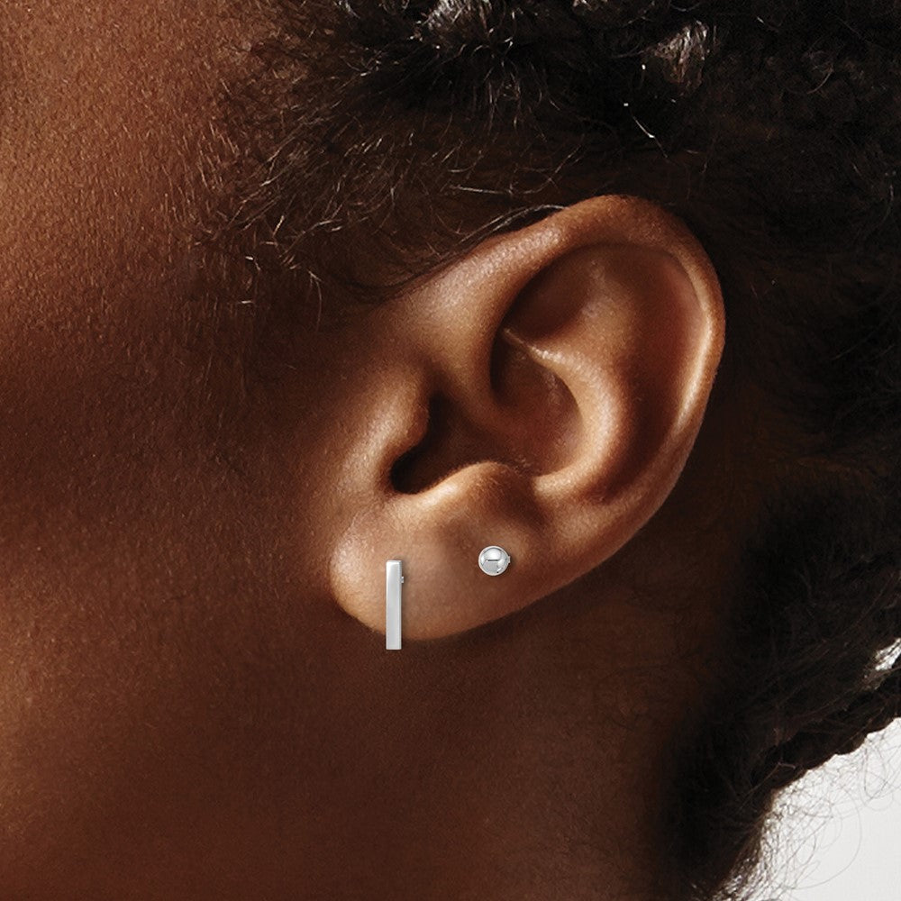 14K Weißgold Poliert 3mm Kugel und Stab Ohrring Set