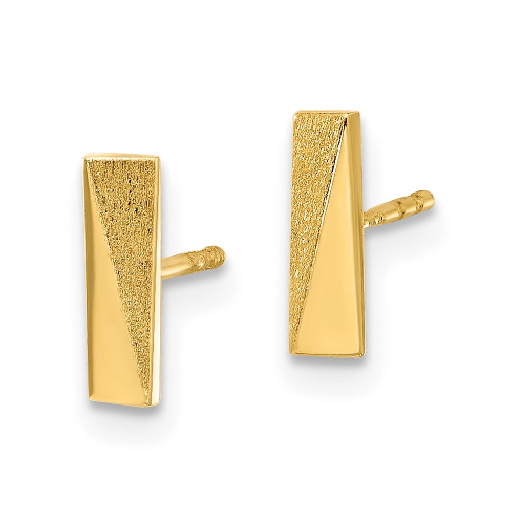 14K Gelbgold Poliert und Satiniert Stab Ohrstecker