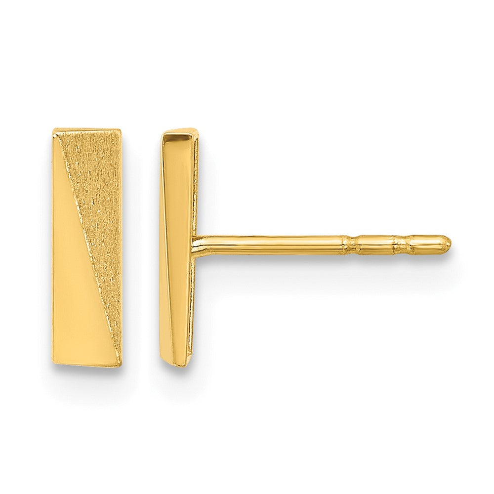 14K Gelbgold Poliert und Satiniert Stab Ohrstecker