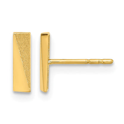 14K Gelbgold Poliert und Satiniert Stab Ohrstecker
