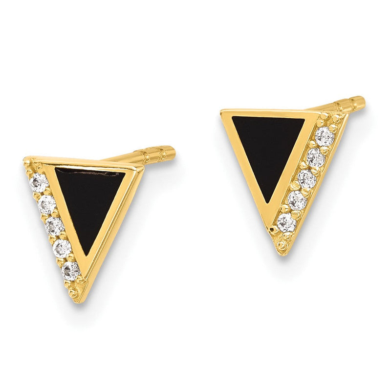 14K Gelbgold Zirkonia Schwarz Epoxid Dreieck Ohrstecker
