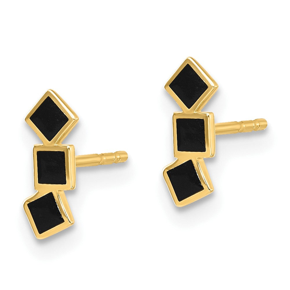 14K Gelbgold Schwarz Epoxid Squares Ohrstecker