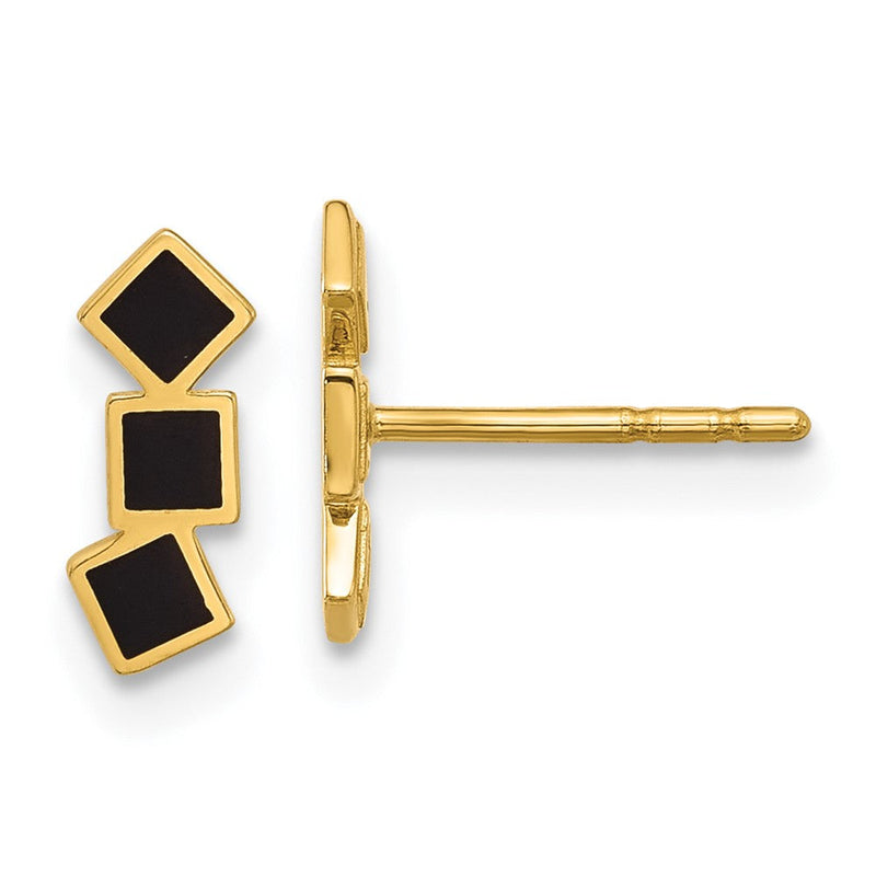 14K Gelbgold Schwarz Epoxid Squares Ohrstecker