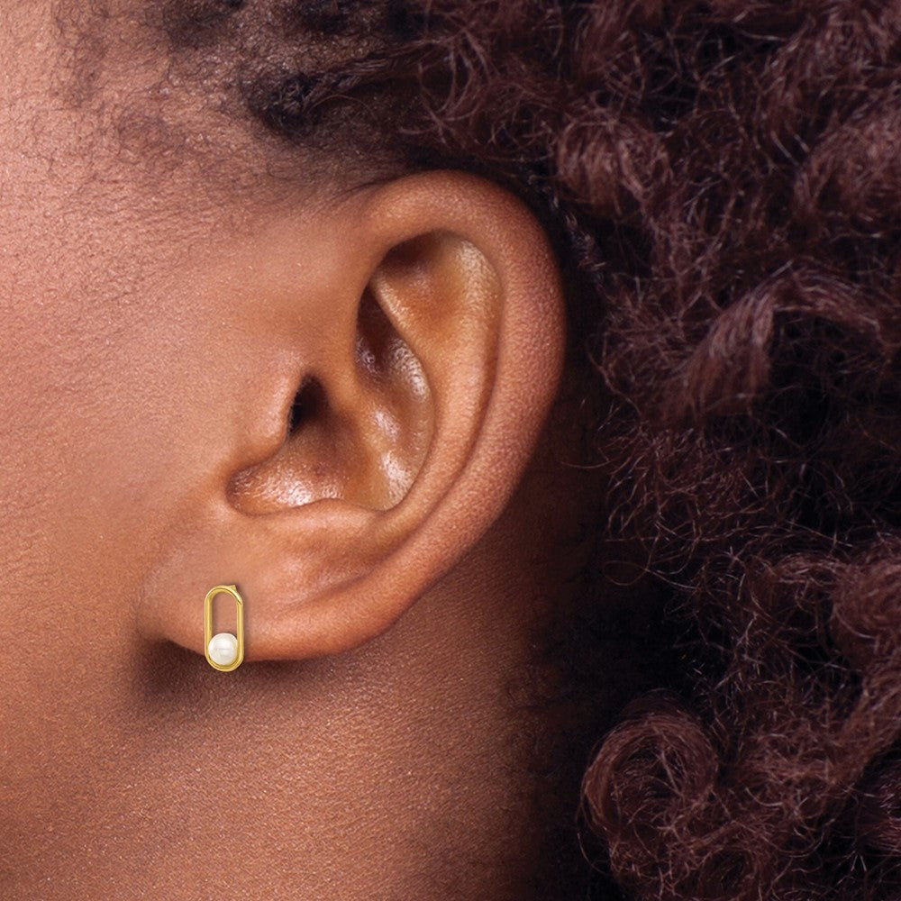 14K Gelbgold Süßwasser Zuchtperle Ohrstecker