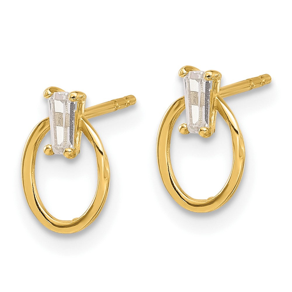 14K Gelbgold Poliert Zirkonia Oval Ohrstecker