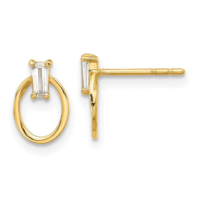 14K Gelbgold Poliert Zirkonia Oval Ohrstecker