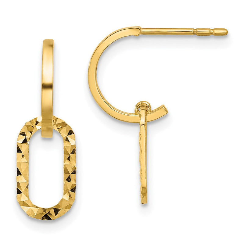 14K Gelbgold Poliert und Diamantiert J-hoop Hängend Ohrstecker