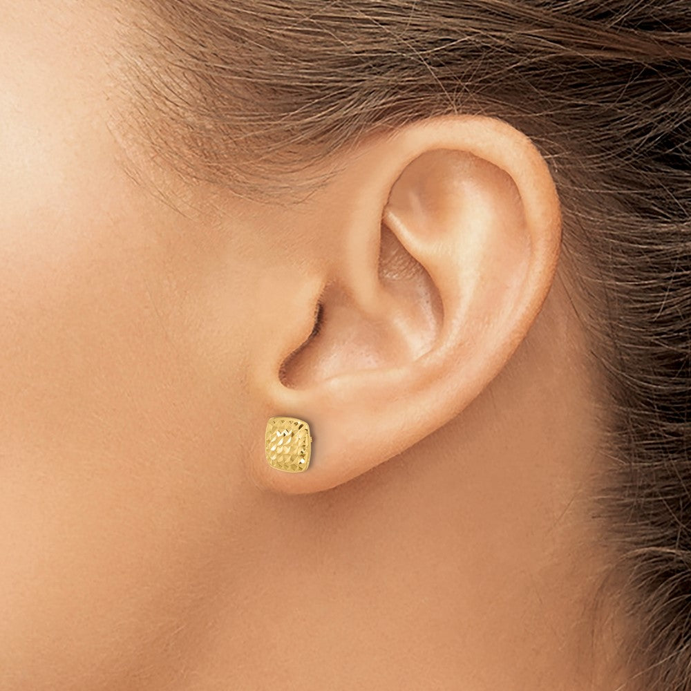 14K Gelbgold Diamantiert Quadratisch Ohrstecker