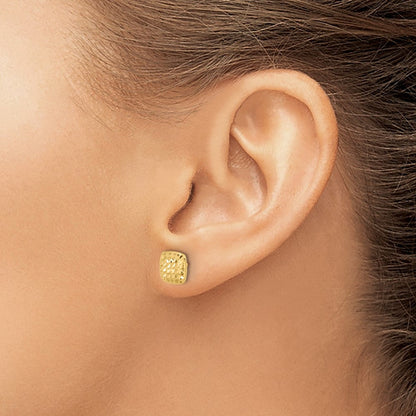14K Gelbgold Diamantiert Quadratisch Ohrstecker