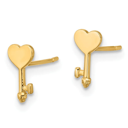 14K Gelbgold Poliert Herz Key Ohrstecker