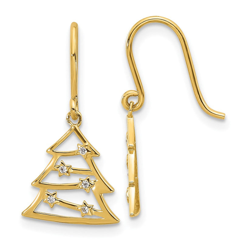 14K Gelbgold Poliert Zirkonia Weihnachten Baum Hirte Haken Ohrhänger