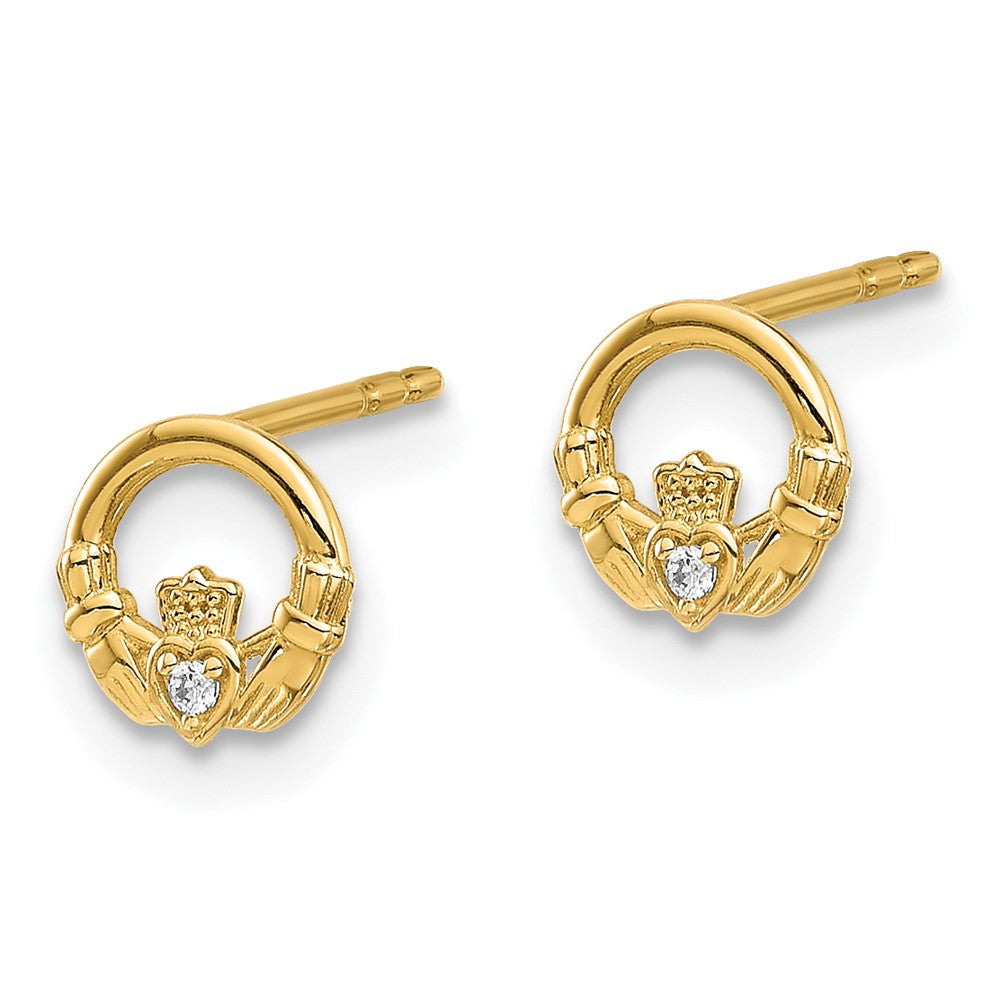 14K Gelbgold Zirkonia Claddagh Ohrstecker