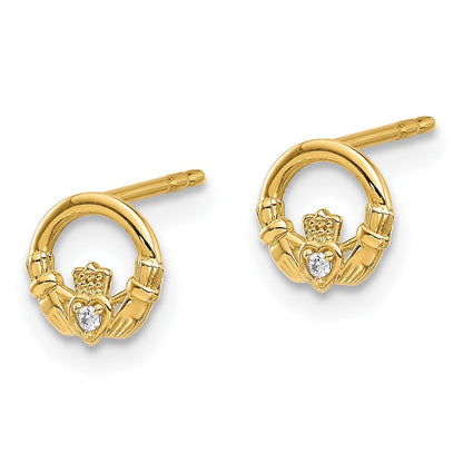 14K Gelbgold Zirkonia Claddagh Ohrstecker