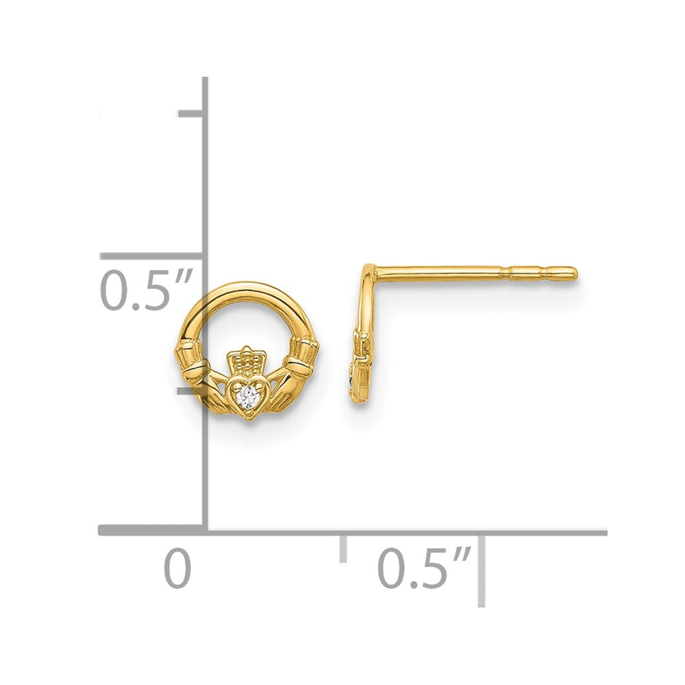 14K Gelbgold Zirkonia Claddagh Ohrstecker