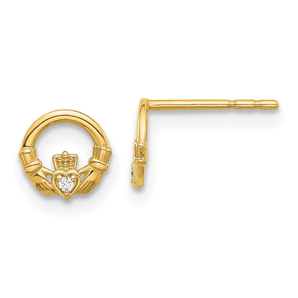 14K Gelbgold Zirkonia Claddagh Ohrstecker