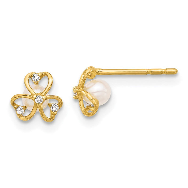 14K Gelbgold Zirkonia und Süßwasser Zuchtperle Ohrstecker